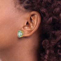 14k 12x10 Oval Checker-Cut Green Quartz Earrings-XE91CG