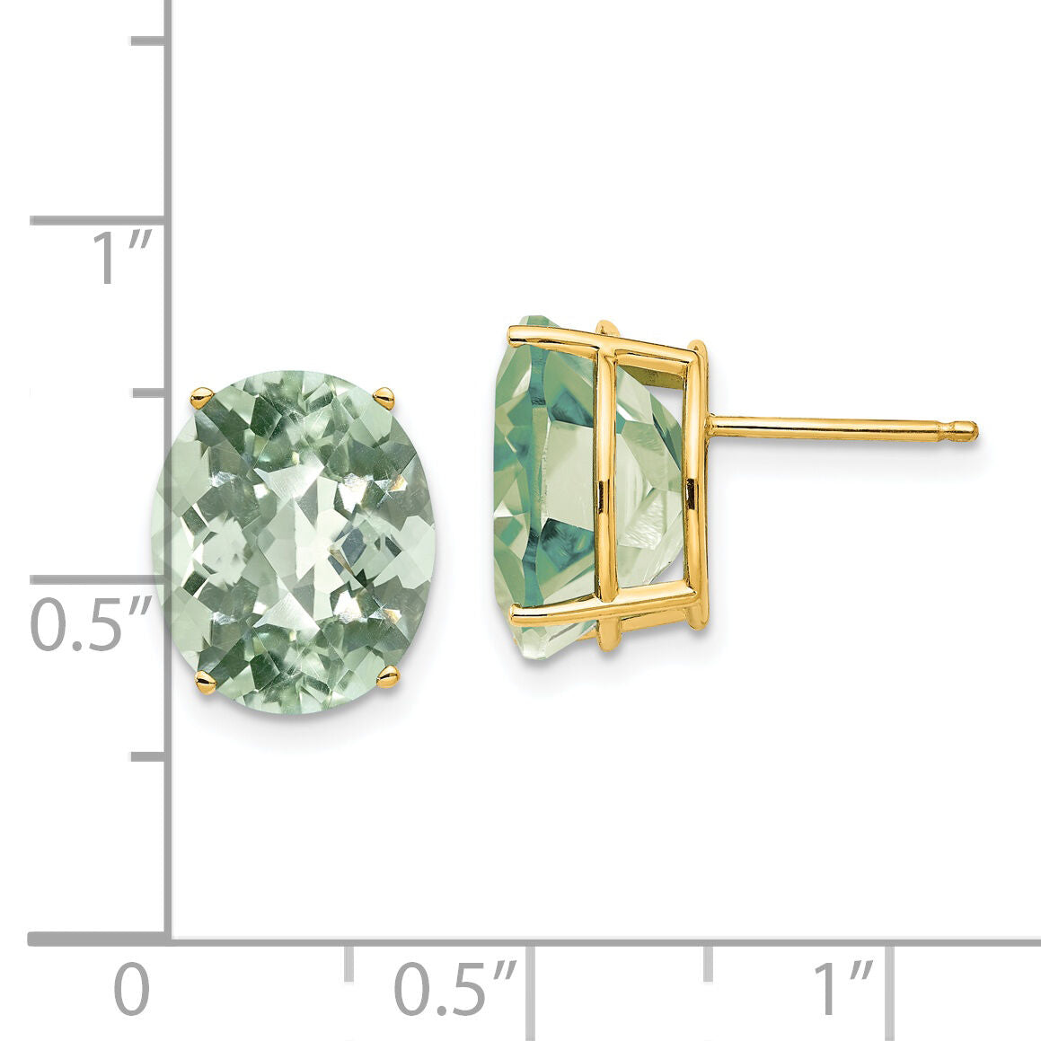 14k 12x10 Oval Checker-Cut Green Quartz Earrings-XE91CG