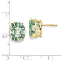 14k 12x10 Oval Checker-Cut Green Quartz Earrings-XE91CG