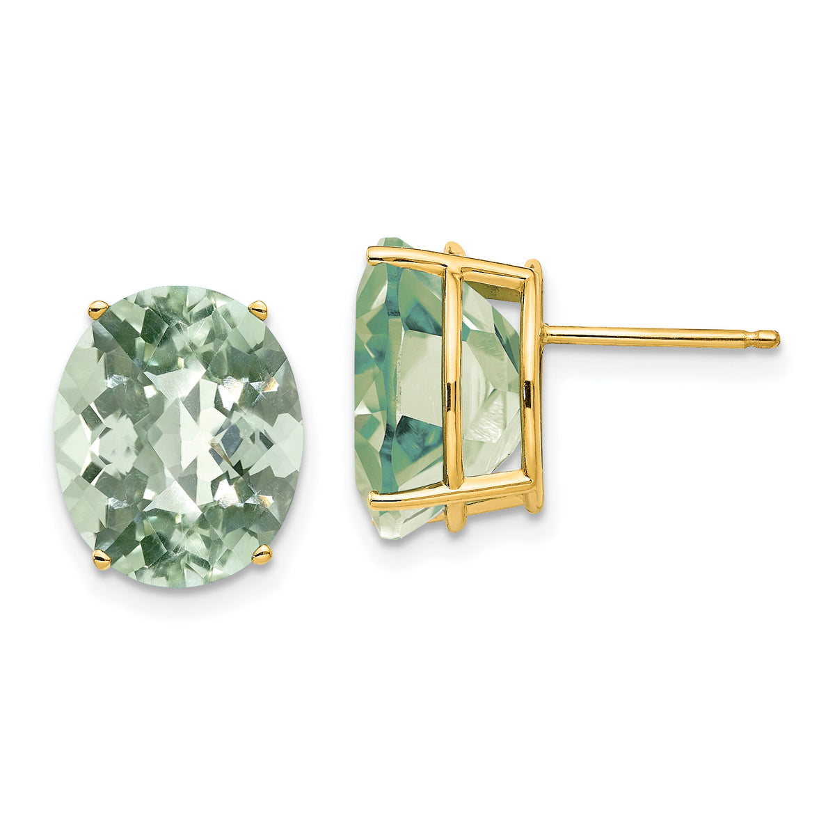 14k 12x10 Oval Checker-Cut Green Quartz Earrings-XE91CG