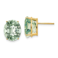 14k 12x10 Oval Checker-Cut Green Quartz Earrings-XE91CG