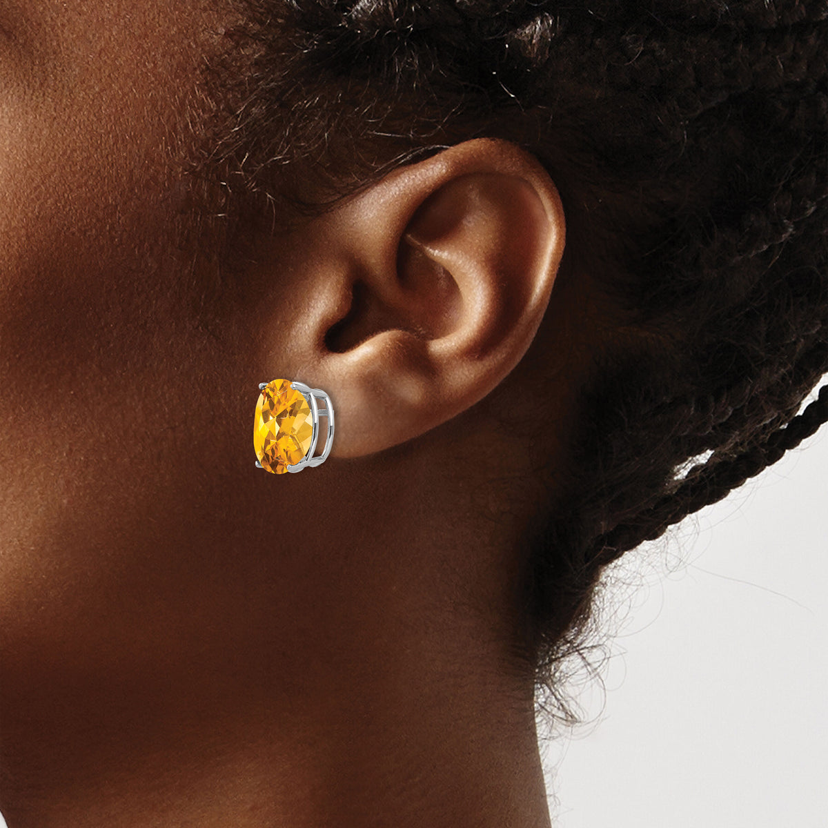 14k White Gold 12x10mm Oval Citrine Earrings-XE91WCI