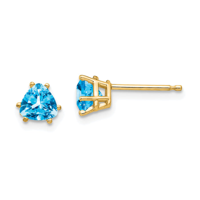 14k 5mm Trillion Blue Topaz Earrings-XE93BT