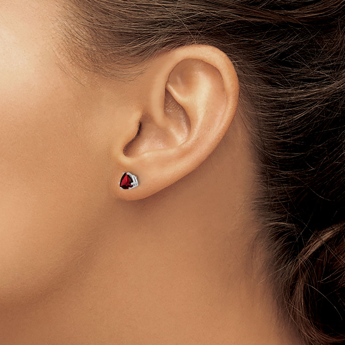 14k White Gold Garnet Trillion Stud Earrings-XE93WGA