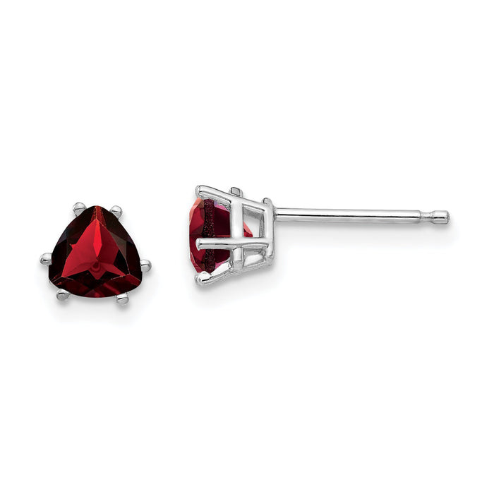 14k White Gold Garnet Trillion Stud Earrings-XE93WGA