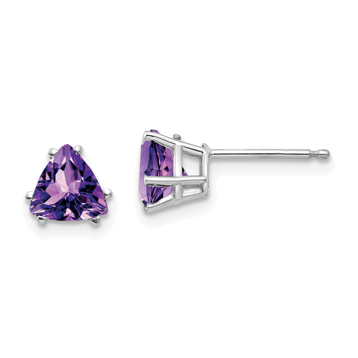 14k White Gold 6mm Trillion Amethyst Earrings-XE94WAM