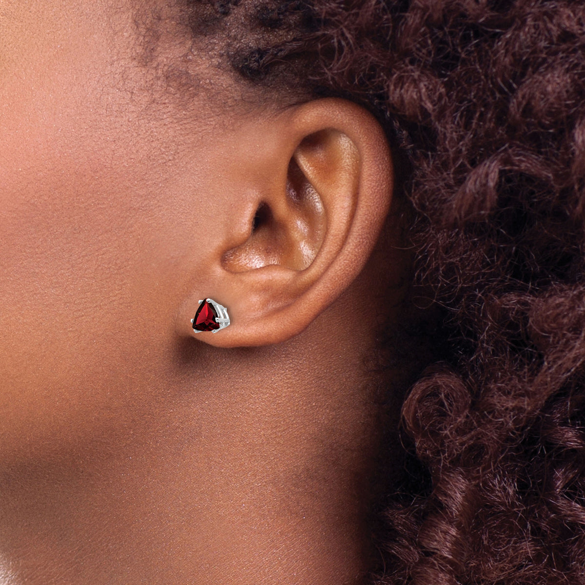 14k White Gold 6mm Trillion Garnet Earrings-XE94WGA