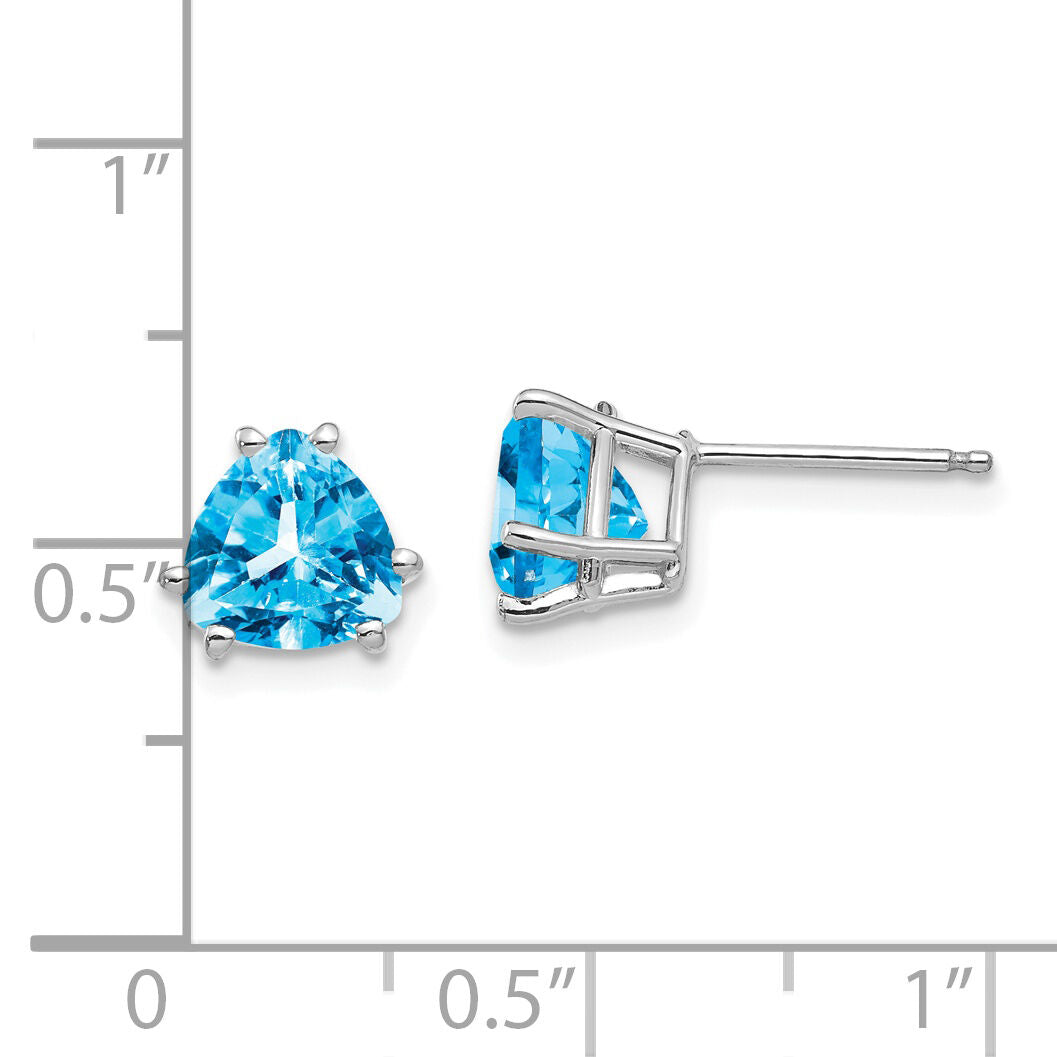 14k White Gold 7mm Trillion Blue Topaz Earrings-XE95WBT