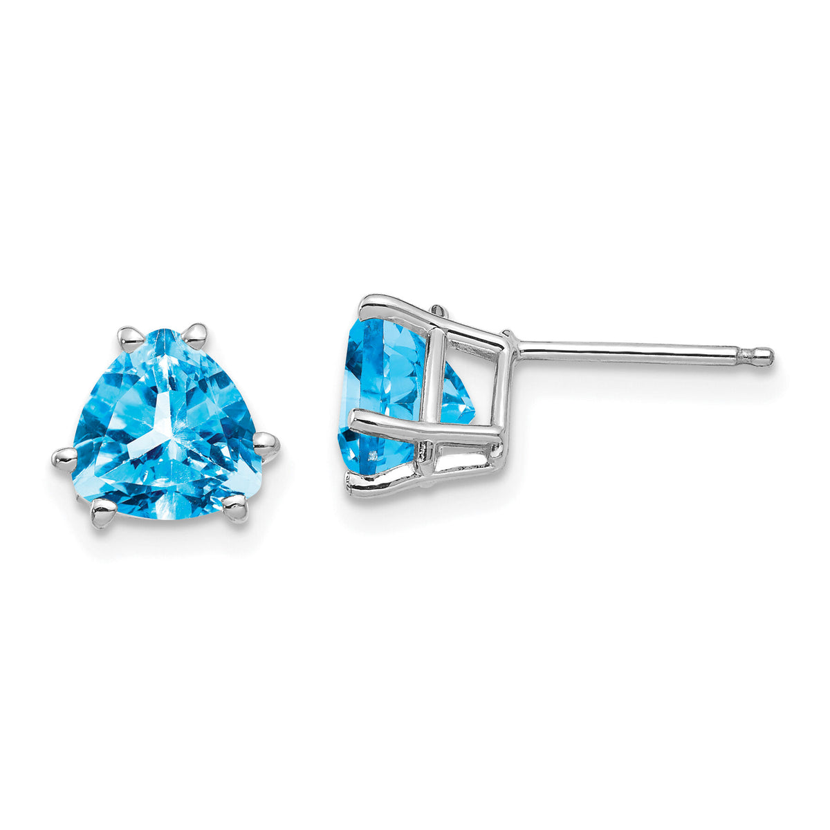 14k White Gold 7mm Trillion Blue Topaz Earrings-XE95WBT