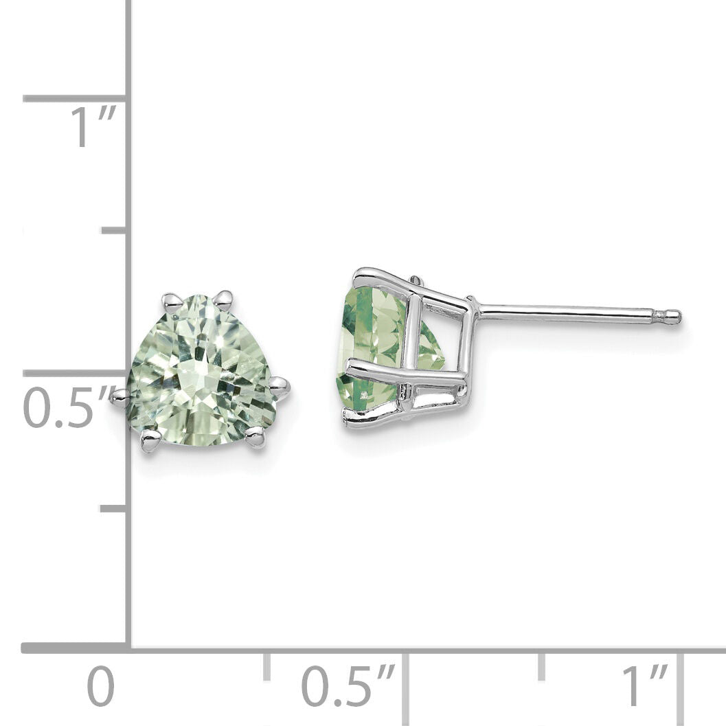 14kw 7mm Trillion Checker-Cut Green Quartz Earrings-XE95WCG