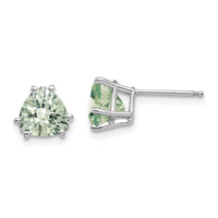 14kw 7mm Trillion Checker-Cut Green Quartz Earrings-XE95WCG