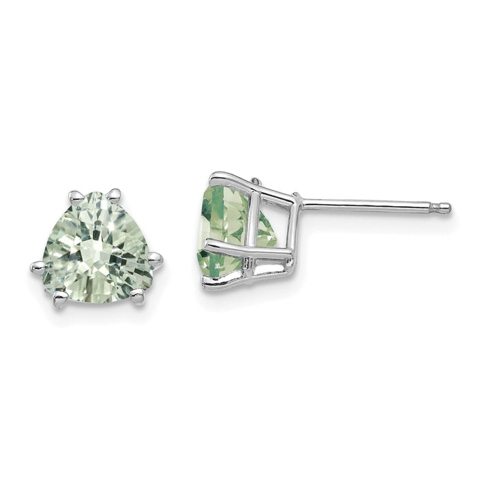 14kw 7mm Trillion Checker-Cut Green Quartz Earrings-XE95WCG