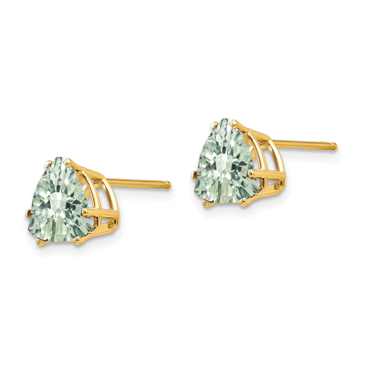 14k 8mm Trillion Checker-Cut Green Quartz Earrings-XE96CG