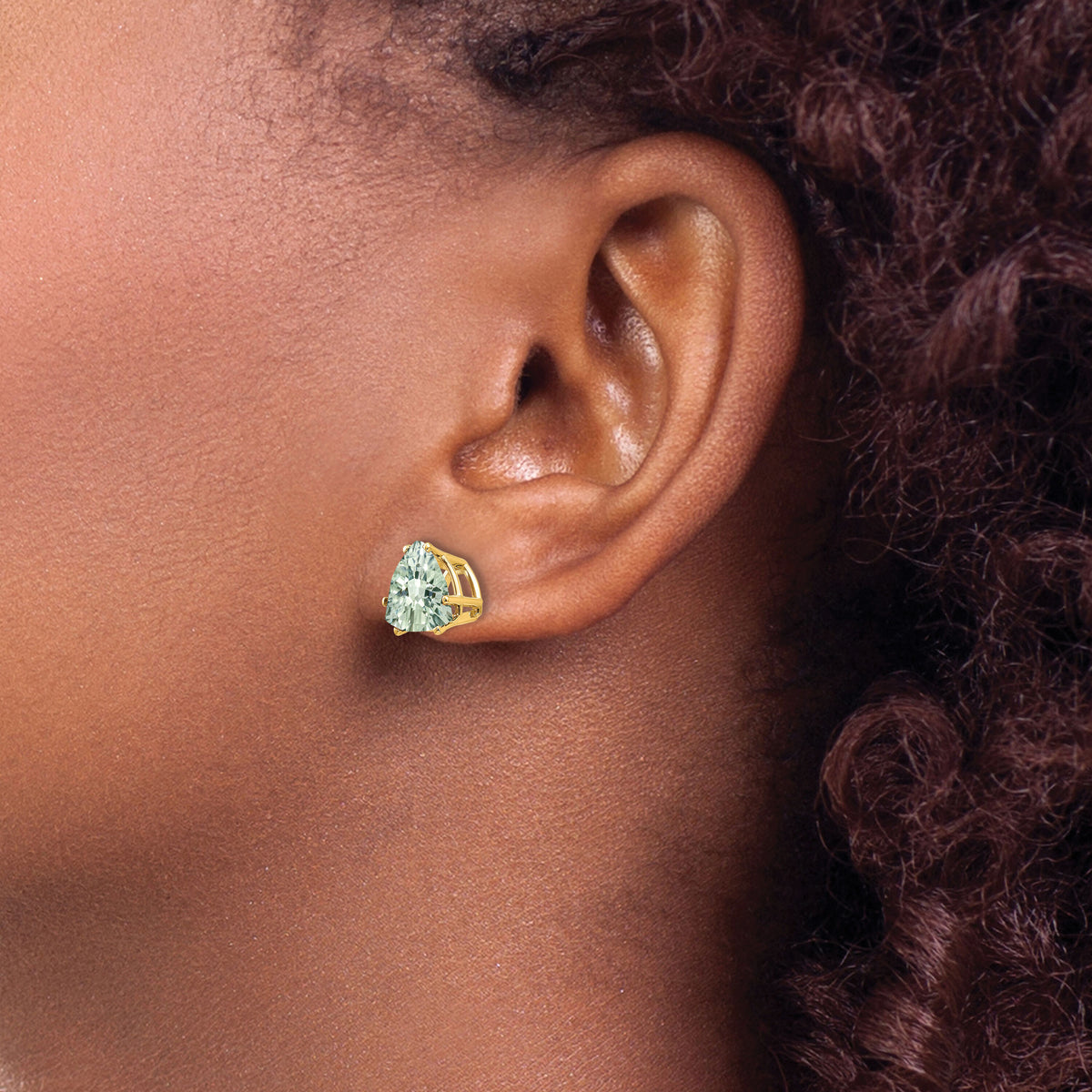 14k 8mm Trillion Checker-Cut Green Quartz Earrings-XE96CG