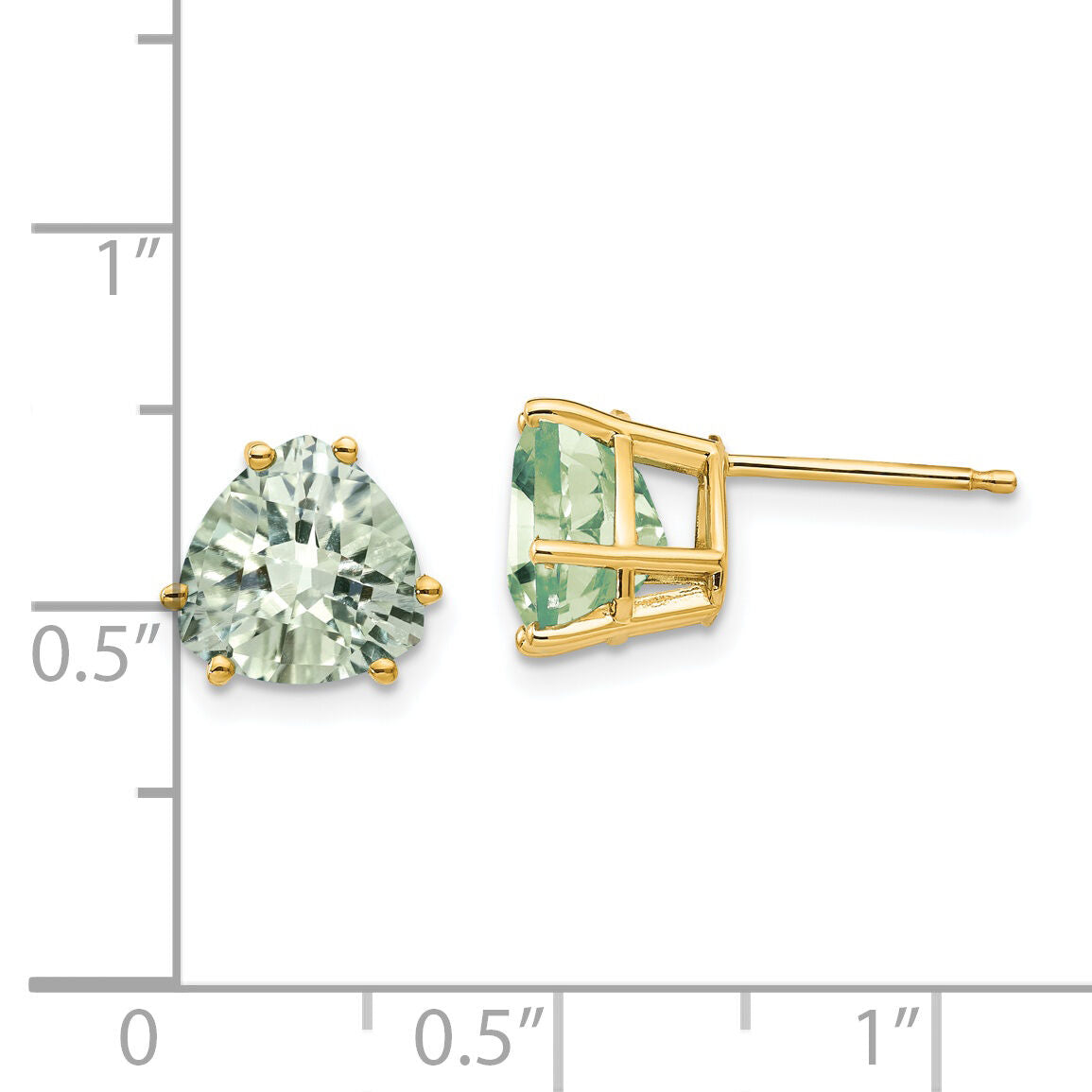 14k 8mm Trillion Checker-Cut Green Quartz Earrings-XE96CG