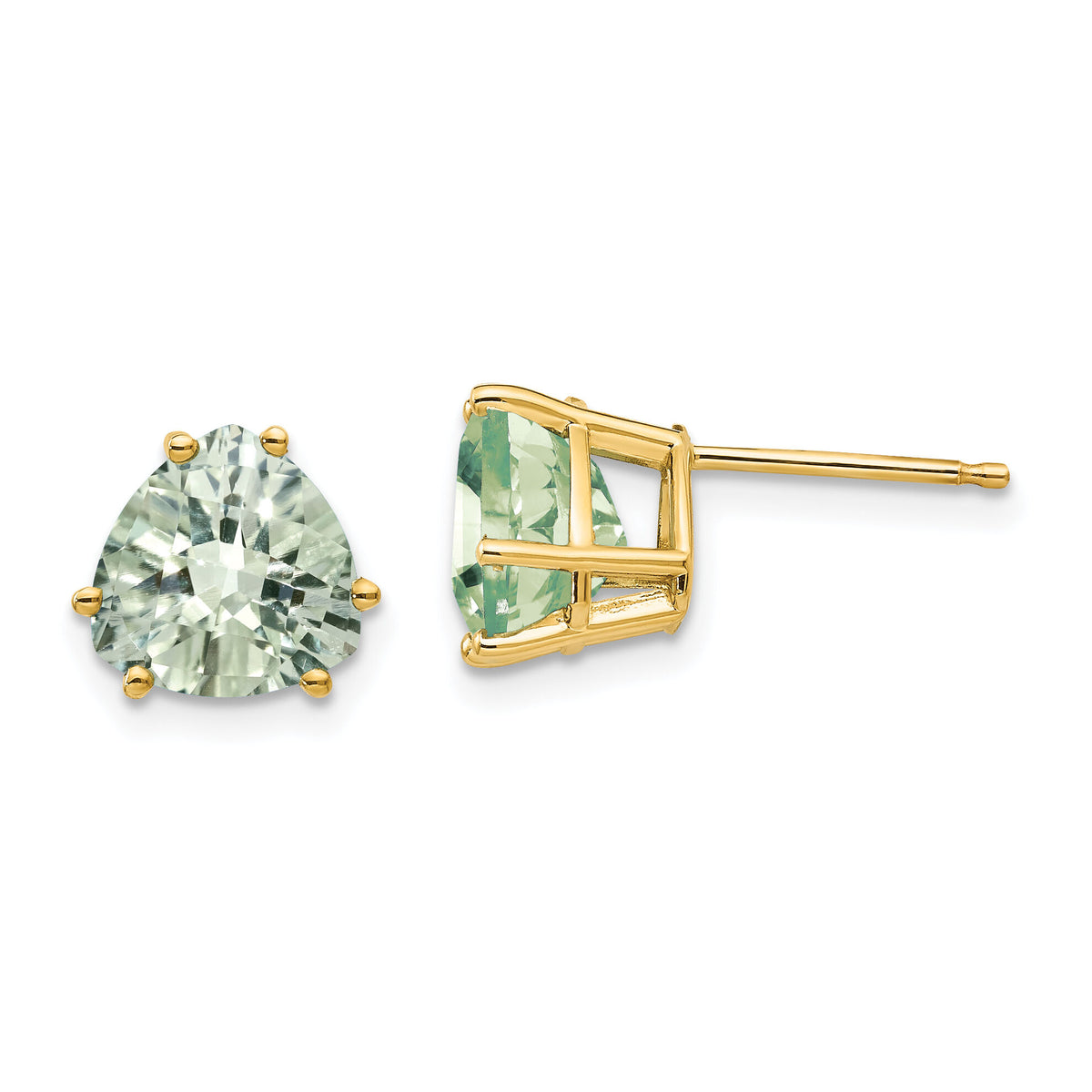 14k 8mm Trillion Checker-Cut Green Quartz Earrings-XE96CG