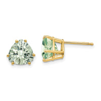 14k 8mm Trillion Checker-Cut Green Quartz Earrings-XE96CG