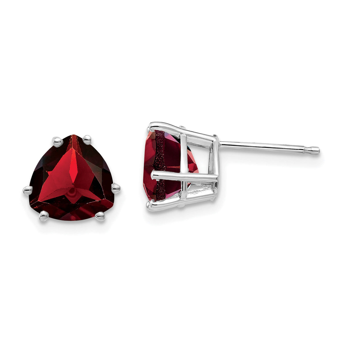 14k White Gold Garnet Trillion Stud Earrings-XE96WGA
