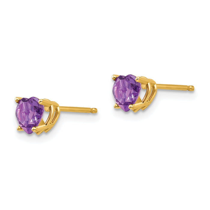 14k 5mm Heart Amethyst Earrings-XE97AM
