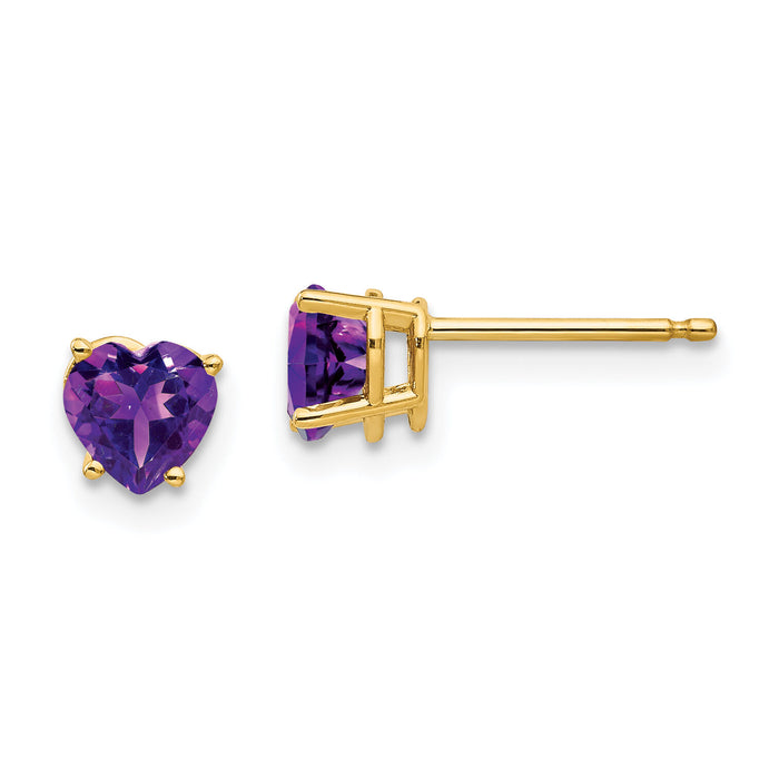 14k 5mm Heart Amethyst Earrings-XE97AM