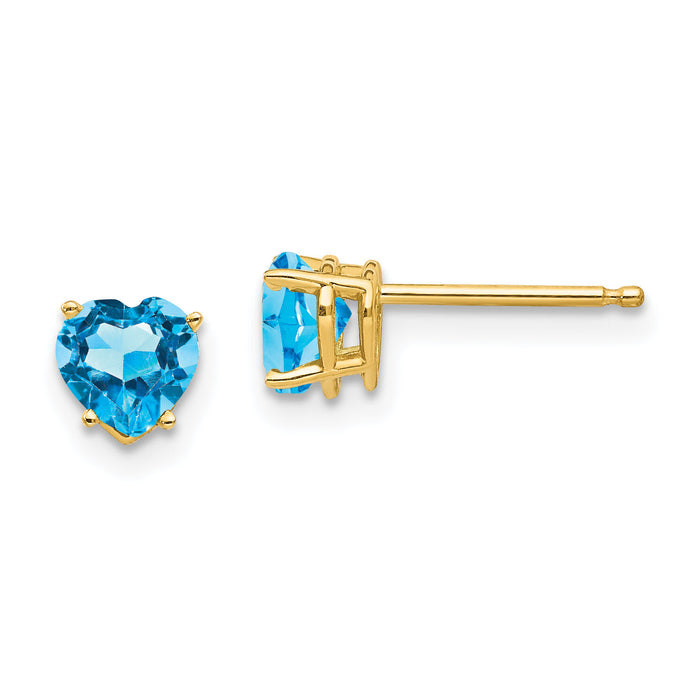 14k 5mm Heart Blue Topaz Earrings-XE97BT