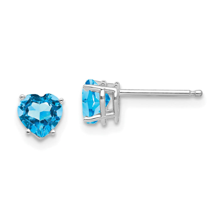 14k White Gold 5mm Heart Blue Topaz Earrings-XE97WBT