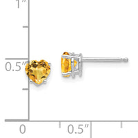 14k White Gold 5mm Heart Citrine Earrings-XE97WCI