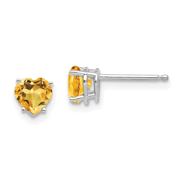 14k White Gold 5mm Heart Citrine Earrings-XE97WCI