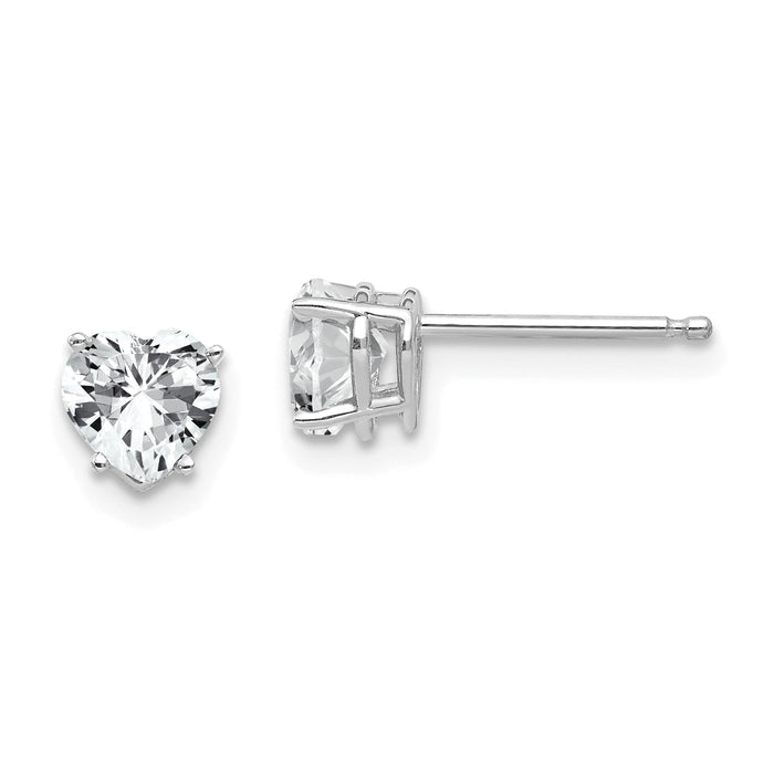 14k White Gold 5mm Heart Cubic Zirconia Earrings-XE97WCZ