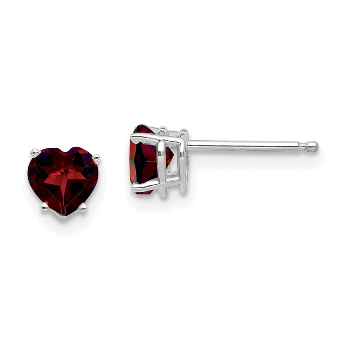 14k White Gold 5mm Heart Garnet Earrings-XE97WGA