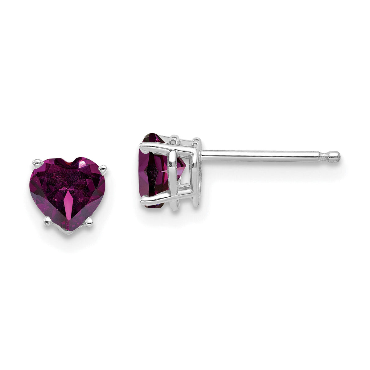 14k White Gold 5mm Heart Rhodolite Garnet Earrings-XE97WRG