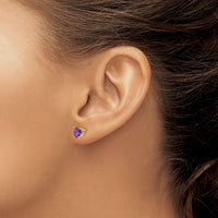 14k 6mm Heart Amethyst Earrings-XE98AM