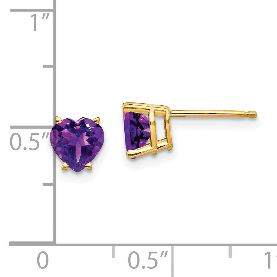 14k 6mm Heart Amethyst Earrings-XE98AM