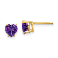 14k 6mm Heart Amethyst Earrings-XE98AM