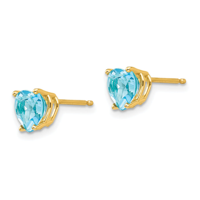 14k 6mm Heart Blue Topaz Earrings-XE98BT