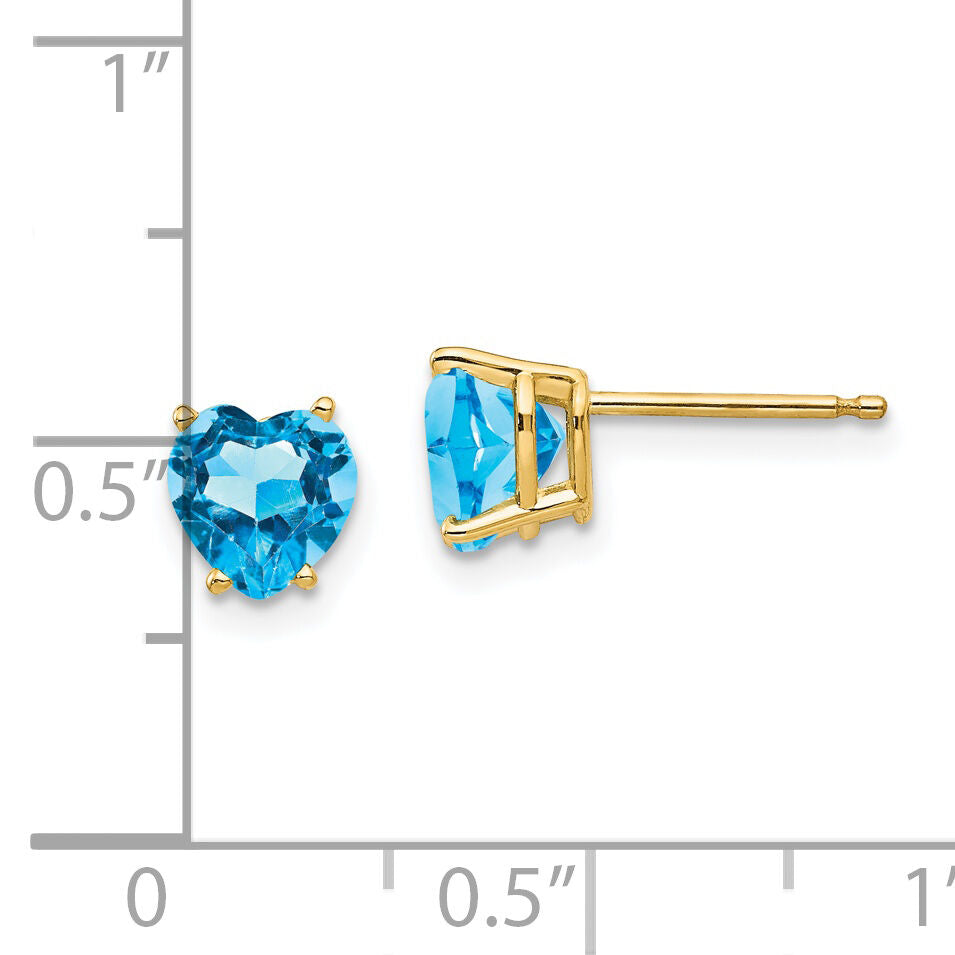 14k 6mm Heart Blue Topaz Earrings-XE98BT