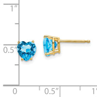 14k 6mm Heart Blue Topaz Earrings-XE98BT