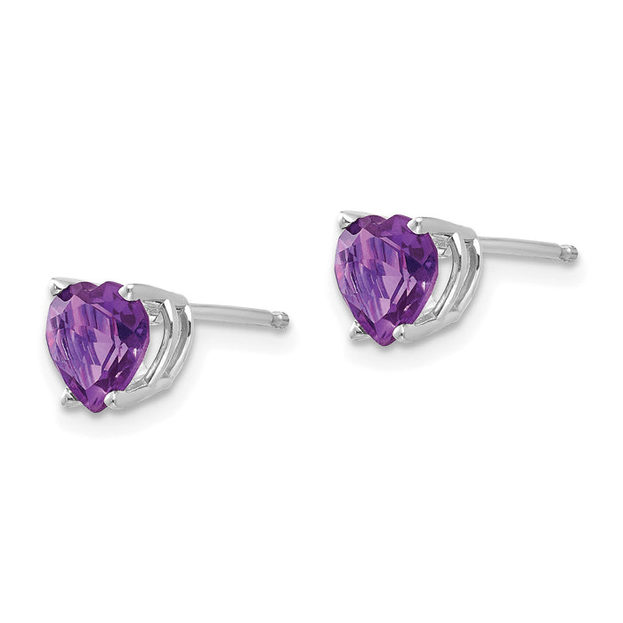 14k White Gold 6mm Heart Amethyst Earrings-XE98WAM