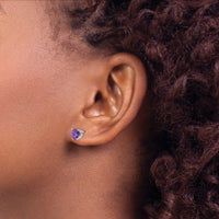 14k White Gold 6mm Heart Amethyst Earrings-XE98WAM