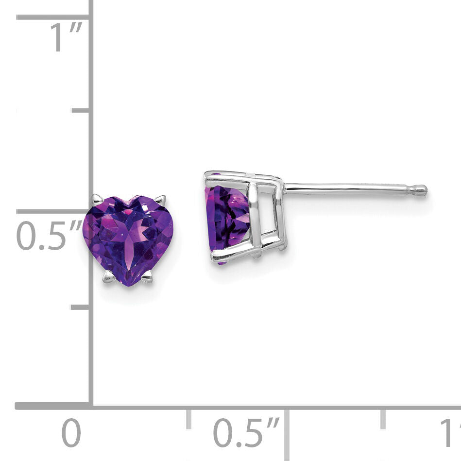 14k White Gold 6mm Heart Amethyst Earrings-XE98WAM