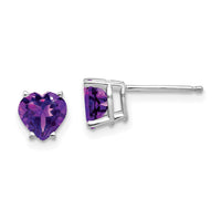 14k White Gold 6mm Heart Amethyst Earrings-XE98WAM