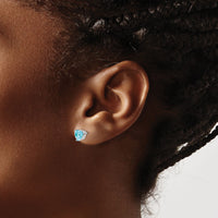 14k White Gold 6mm Heart Blue Topaz Earrings-XE98WBT