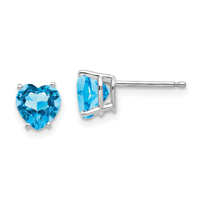 14k White Gold 6mm Heart Blue Topaz Earrings-XE98WBT