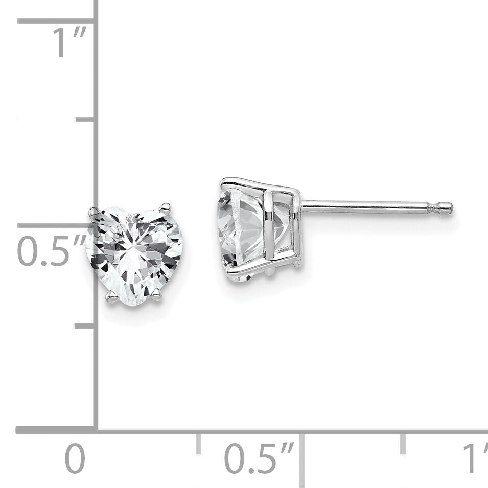 14k White Gold 6mm Heart Cubic Zirconia Earrings-XE98WCZ