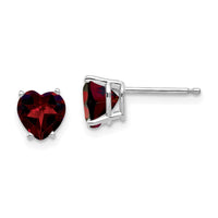 14k White Gold 6mm Heart Garnet Earrings-XE98WGA
