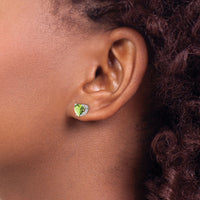 14k White Gold 6mm Heart Peridot Earrings-XE98WPE