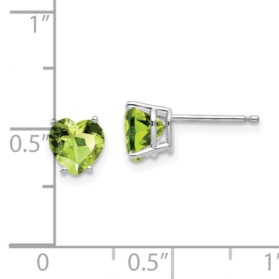 14k White Gold 6mm Heart Peridot Earrings-XE98WPE