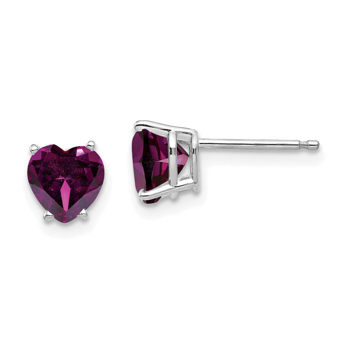 14k White Gold 6mm Heart Rhodolite Garnet Earrings-XE98WRG