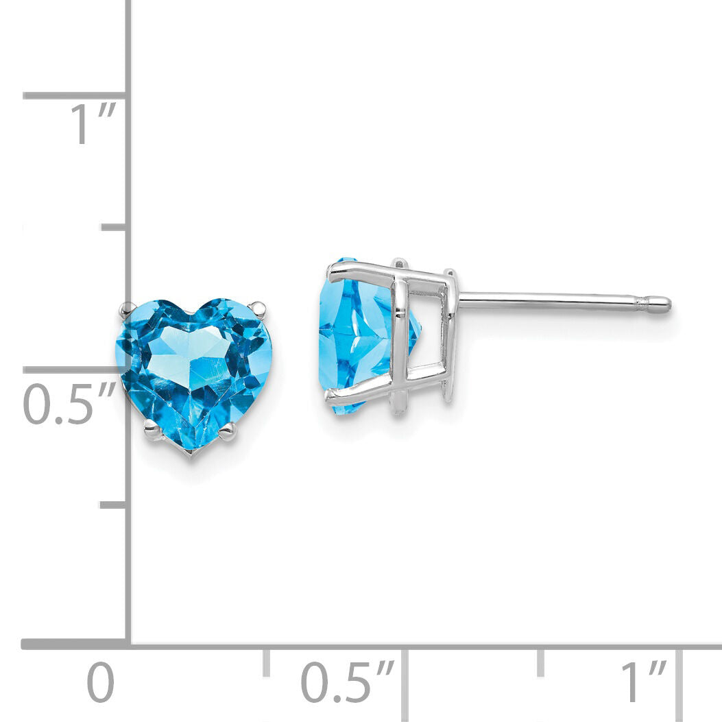 14k White Gold 7mm Heart Blue Topaz Earrings-XE99WBT