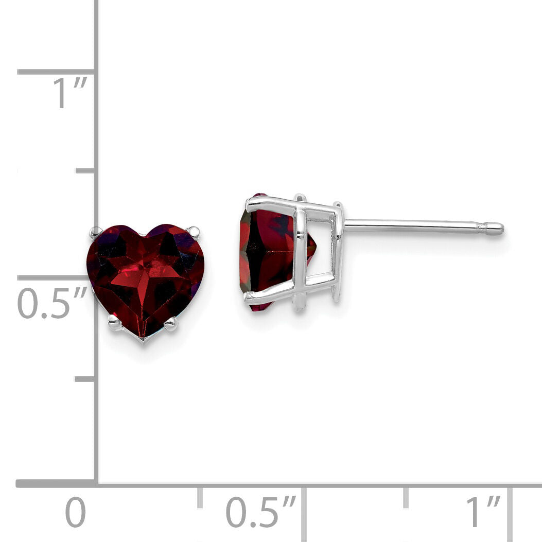 14k White Gold 7mm Heart Garnet Earrings-XE99WGA